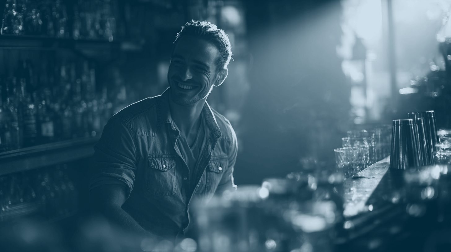 A bartender enjoying the work